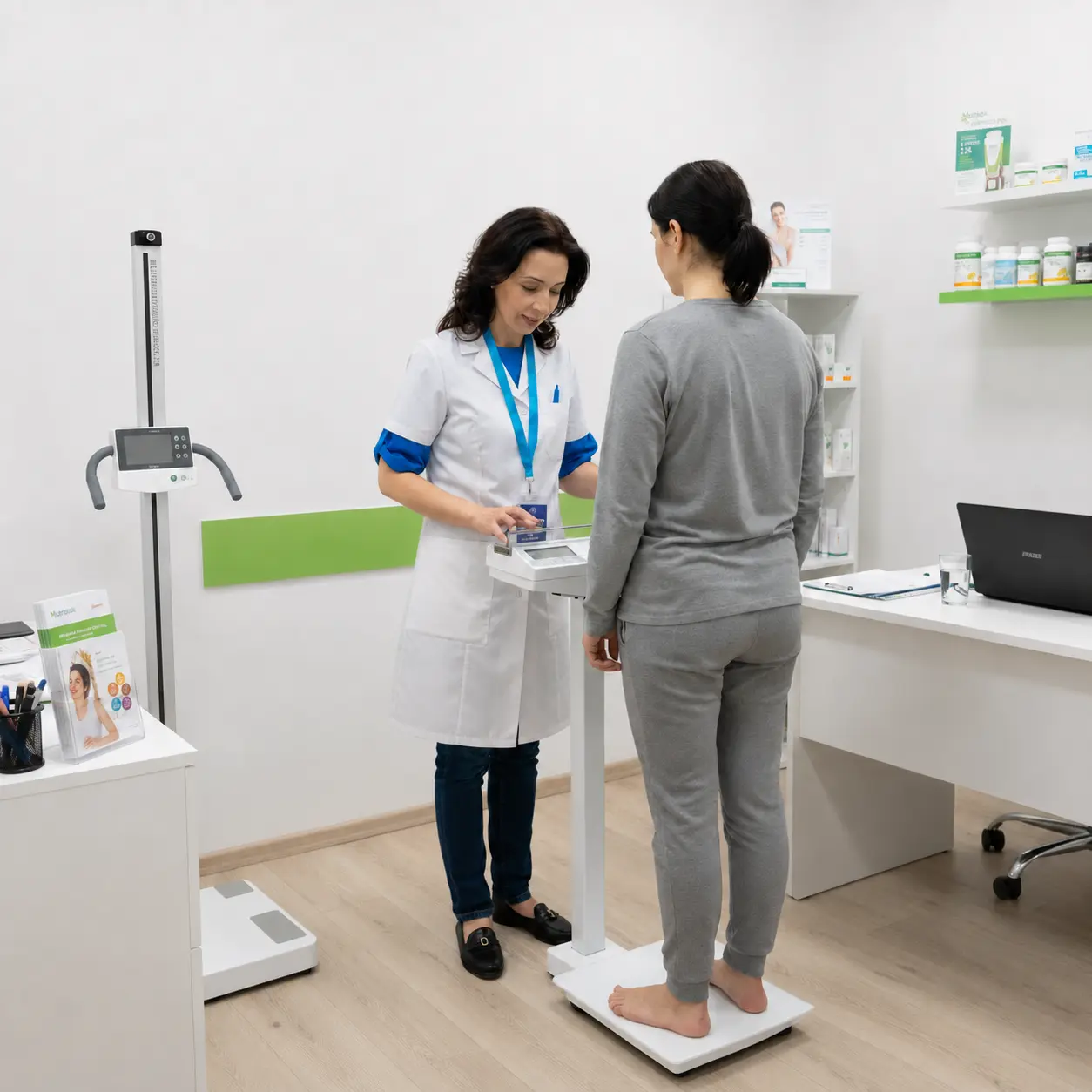 Irina discută cu atenție cu o persoană în timpul unei consultații Nutribiotik